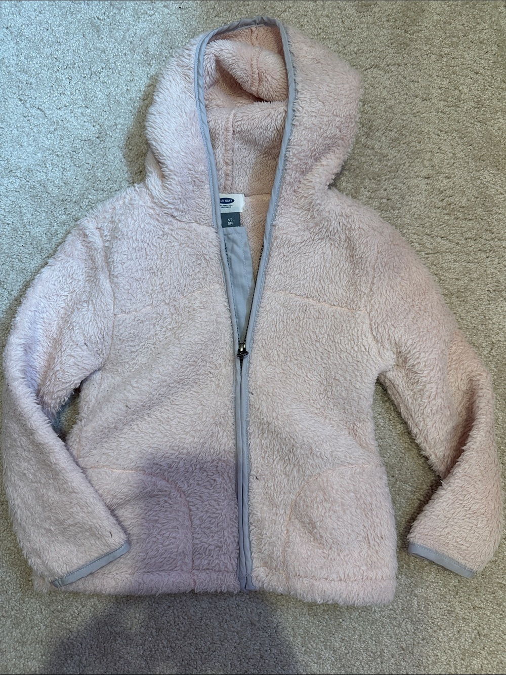 Girls' Plush Hooded Zip Jacket in Soft Pink (5T)